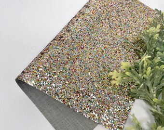 SILVER Rainbow Glitter sheet with canvas backing. Glitter sheets craft supplies. Glitter hair bows and earrings supplies