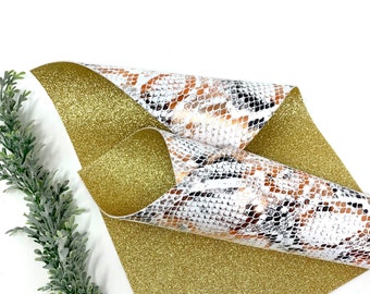 Snake Design Faux Leather Sheet: Gold Glitter Backing, 8x11 inches