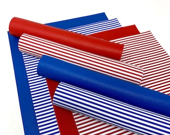 Red and blue leather sheets. Faux lether sheets. Pvc leather sheets. Crfat supplies. Hair bow supplies. Stripes pvc leather sheets C01