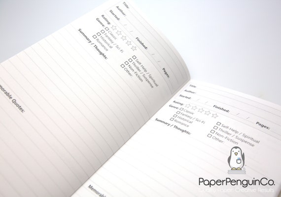 N012: Reading Journal Book Log Bright White Paper 118 GSM 40 Pages Notebook