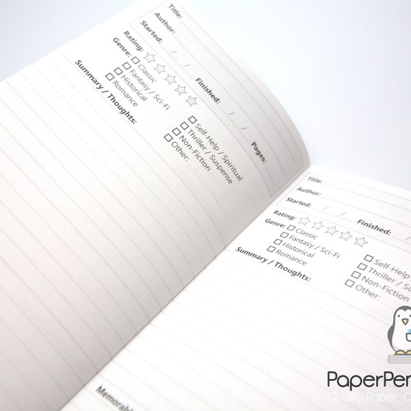 N012: Reading Journal Book Log Bright White Paper 118 GSM 40 Pages Notebook