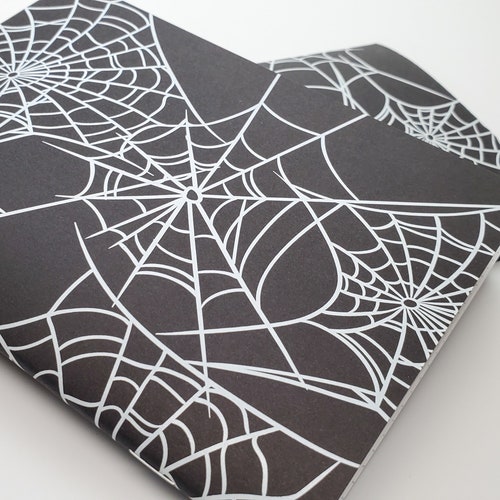 Halloween White Spider Webs Black Cover Travelers Notebook Grid Dots Lined Blank Bullet Journal