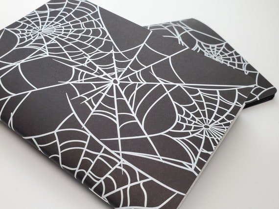 N032: Halloween White Spider Webs Black Cover Bright White Paper 118 GSM 40 Pages Notebook