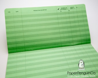 F002: Registro de transacciones de chequera, papel verde, 89 g/m², cuaderno de 40 páginas