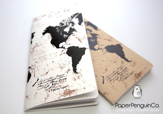 N001: World Map Cover Bright White Paper 118 GSM 40 Pages Notebook