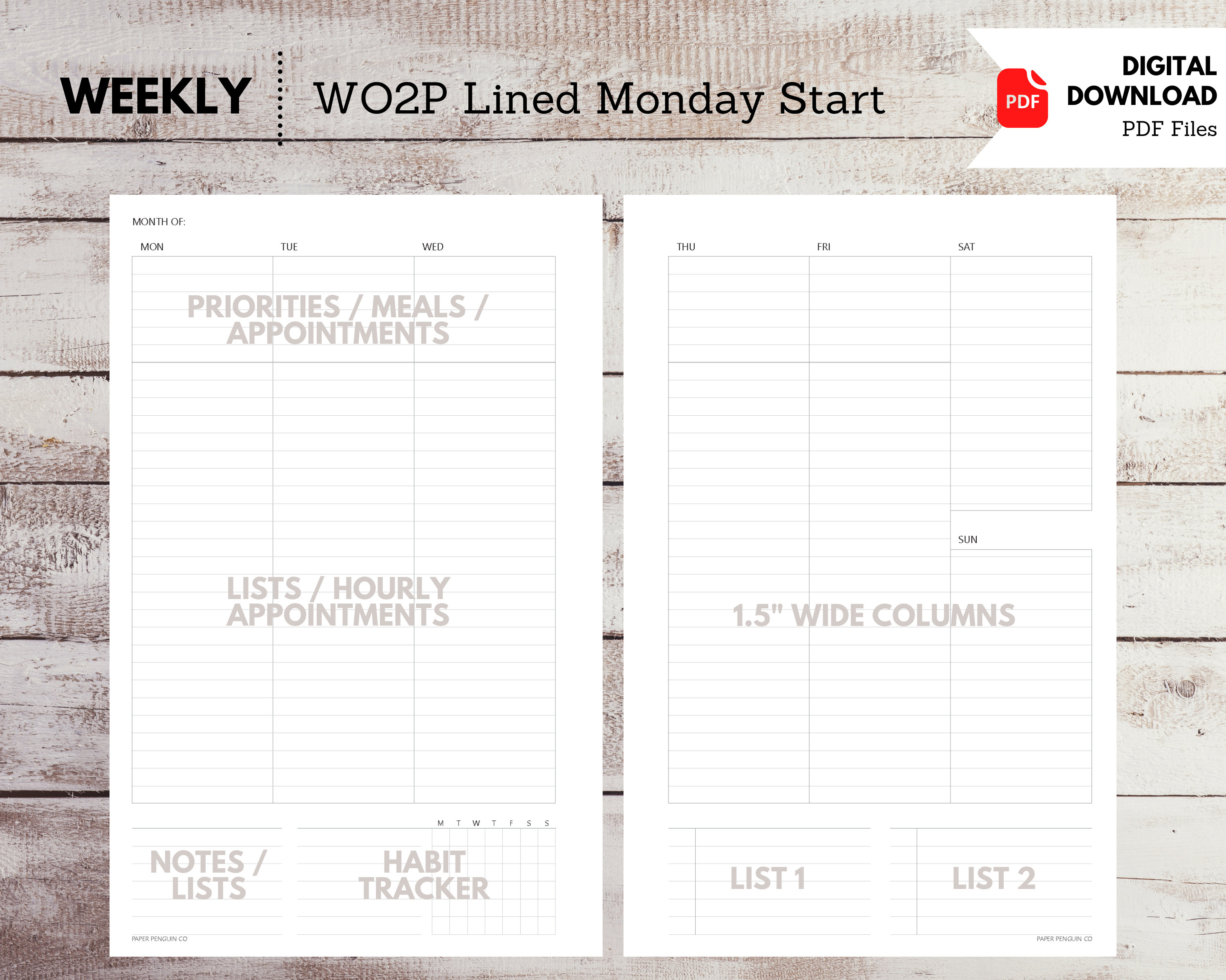 Weekly Planner Wo2P – LaTua Notes