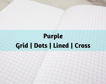 N027: Purple Grid Dots Lined Cross Bright White Paper 118 GSM 40 Pages Notebook