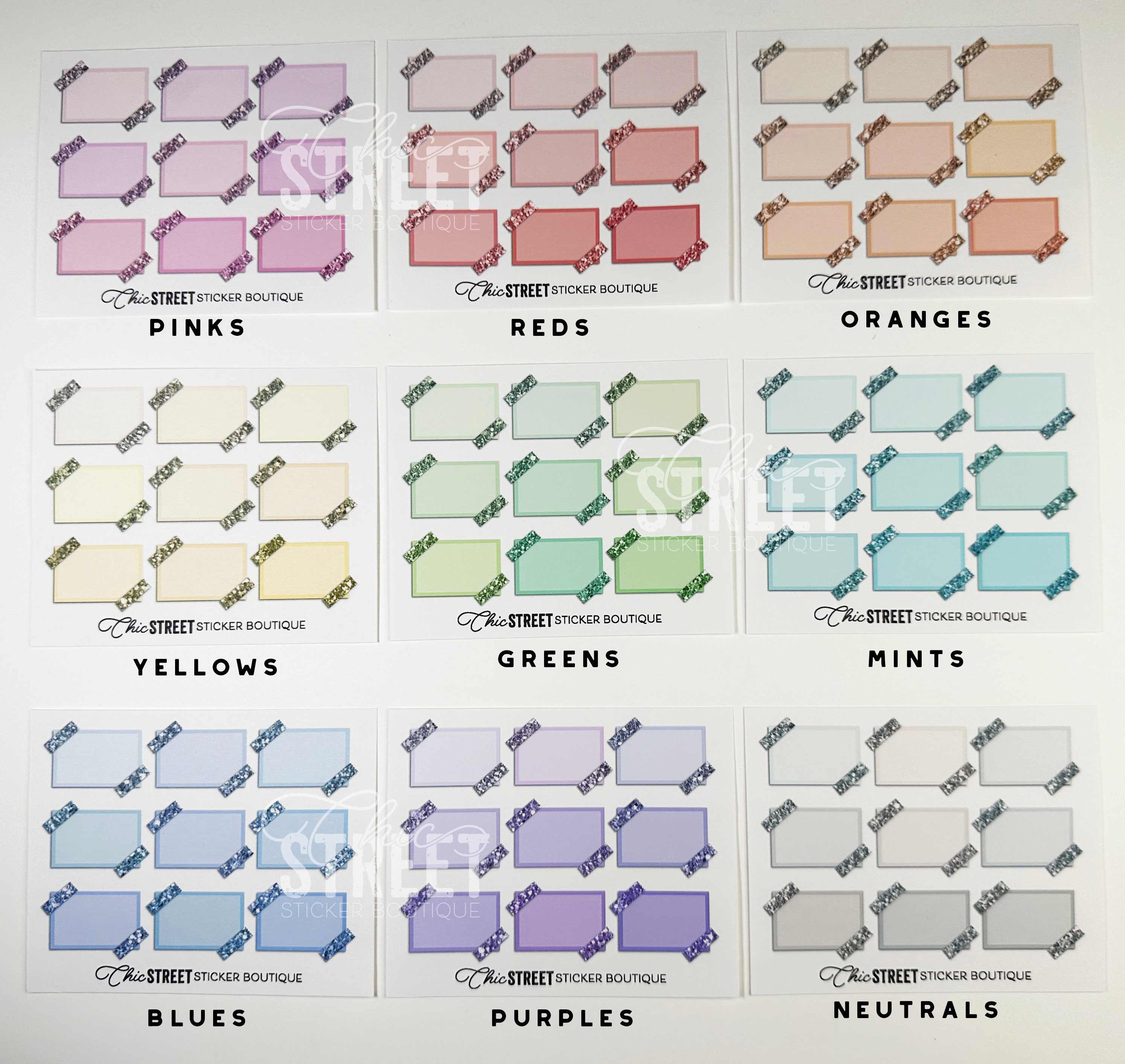 Pastel Small Sticky Note Side Half Boxes With Glitter Washi | Planner ...