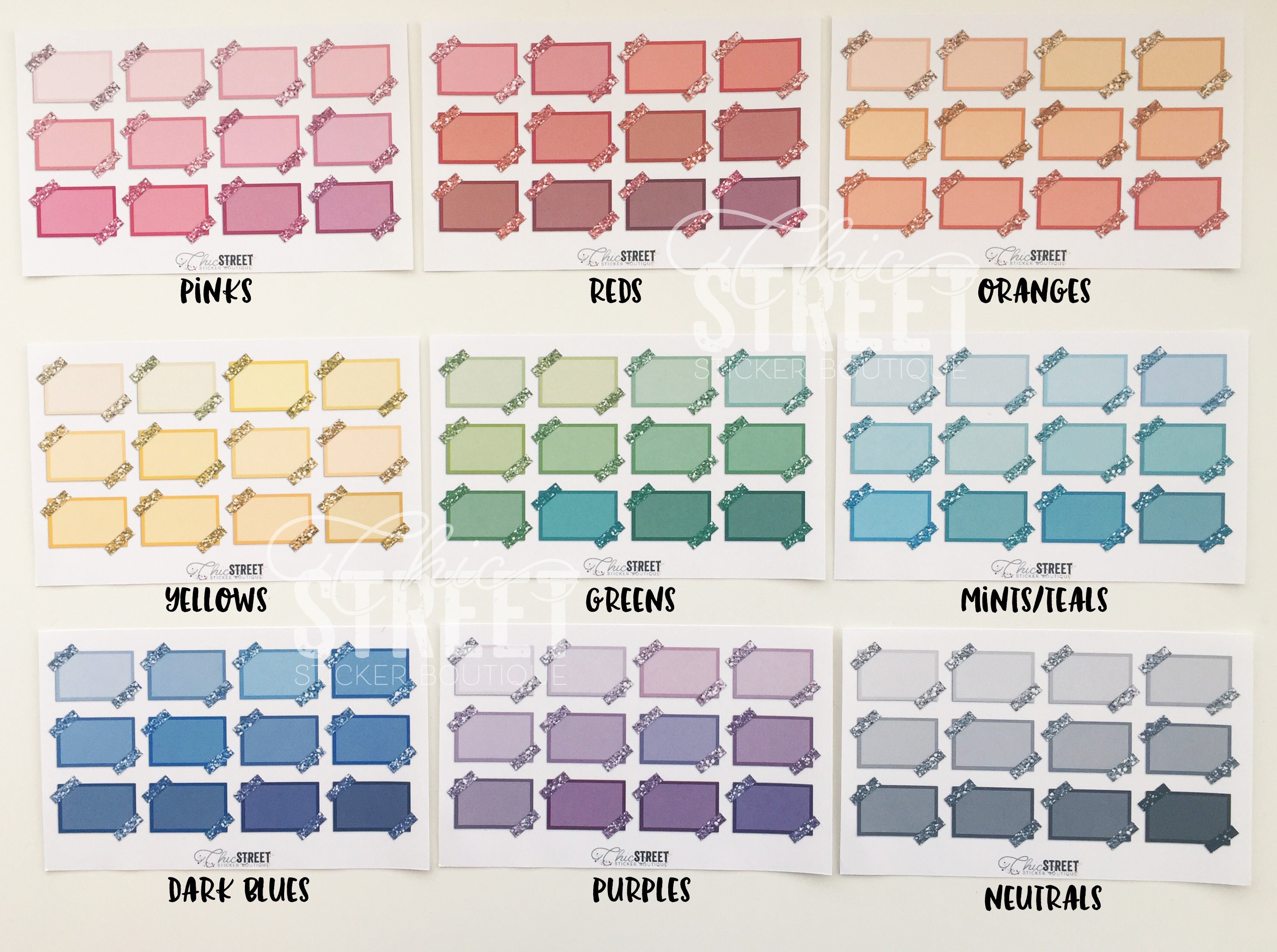 Sticky Note Half Sticky Note Side Half Boxes With Glitter Washi | Planner Stickers - Etsy