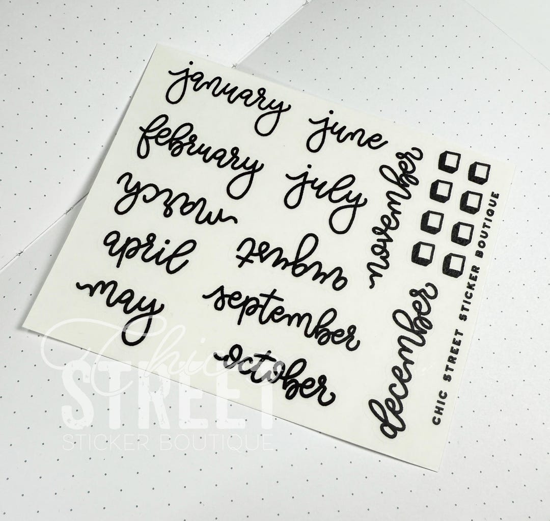 Script Minths Script Months - Small | Hand Drawn Stickers | Planner Stickers - Etsy