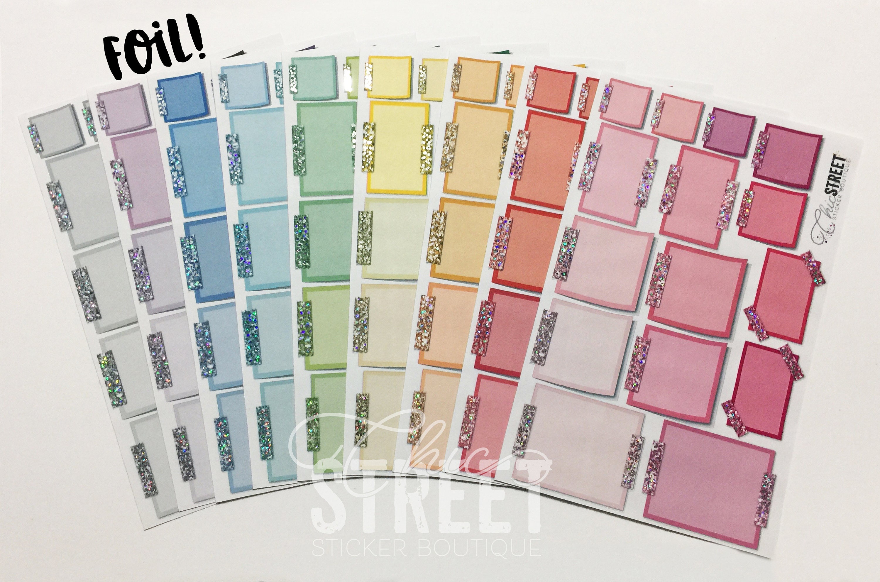 Sticky Note *FOIL* Samplers with Glitter Washi | Planner Stickers