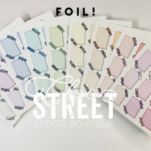 FOIL | Pastel Small Sticky Note Side Half Boxes with Glitter Washi | Planner Stickers