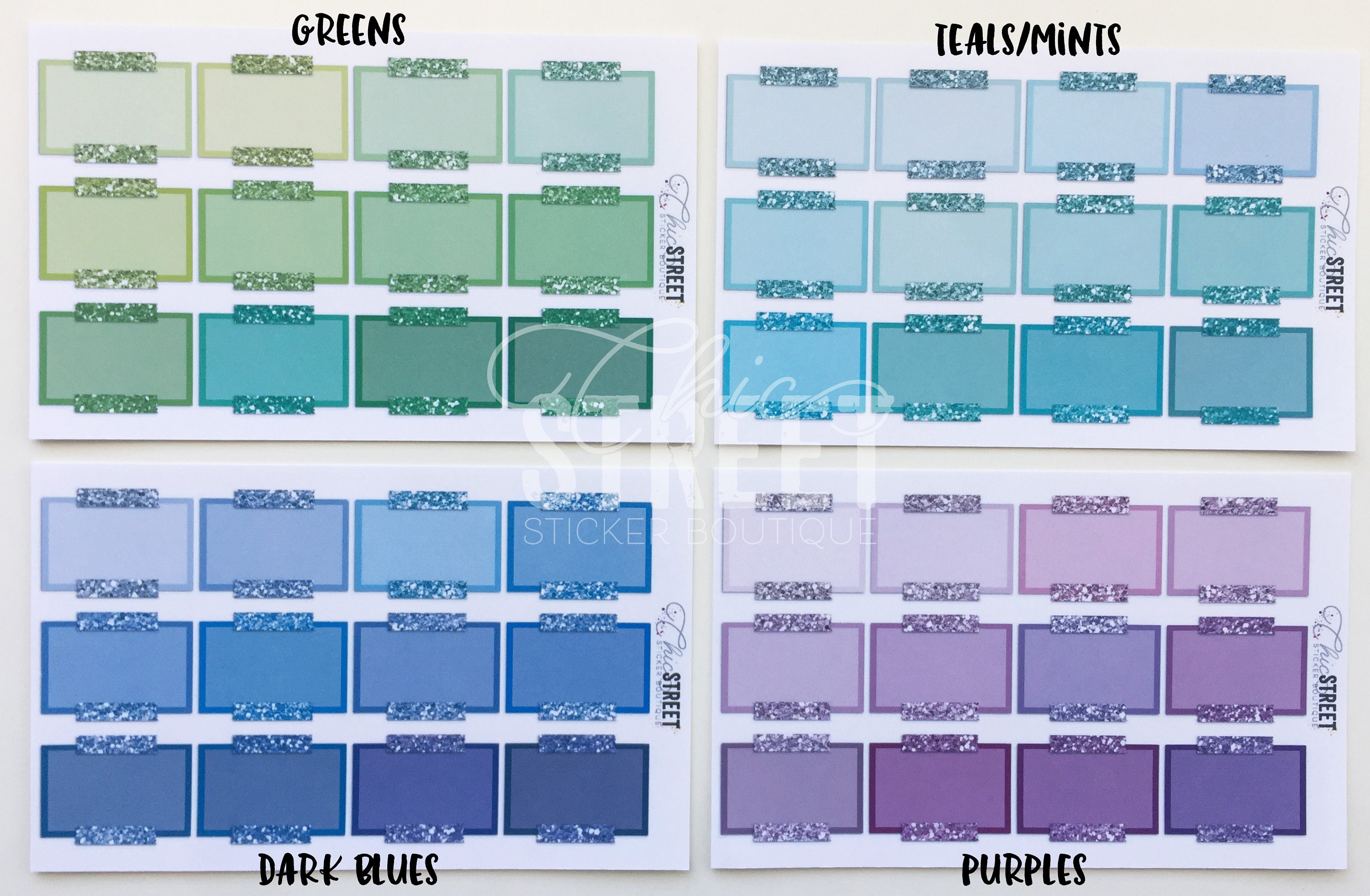 Sticky Note Half Boxes With Glitter Washi | Planner Stickers - Etsy