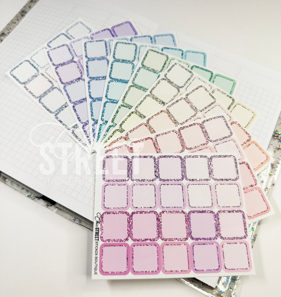 Pastel Glitter Small Square Boxes | Planner Stickers - Etsy