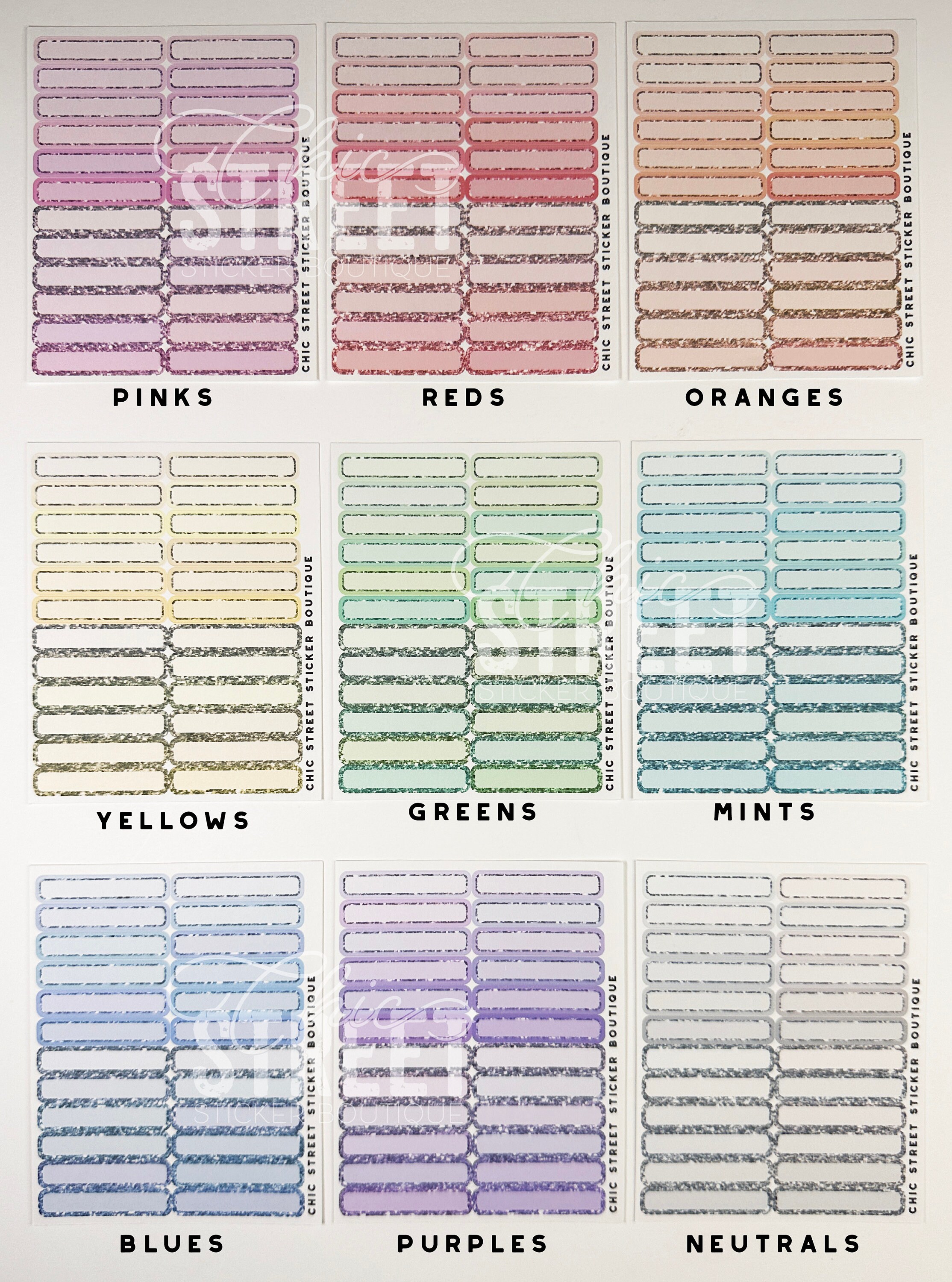 Pastel Glitter Skinny Boxes | Planner Stickers - Etsy