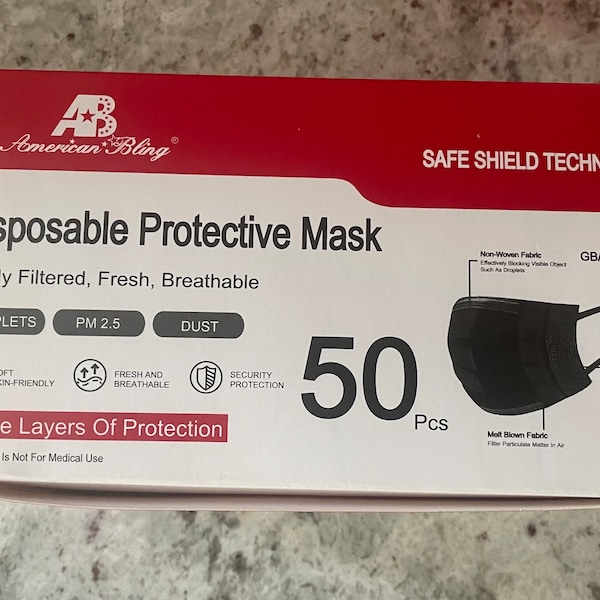 NEW in box - 50 disposable face masks - black