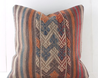 Kilim Cushion Case 16\u00d716 Turkish Kilim Rug Pillow Cover Couch,Sofa #01567 Bohemian Handwoven Cushion Cover Throw Boho Floor Ethnic