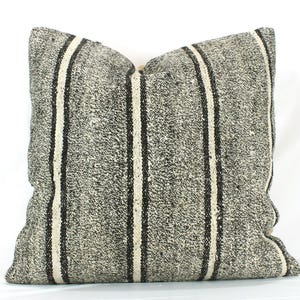 Black & White Striped Turkish Kilim Pillow 24x24, Decorative kilim pillow, Large Turkish kilim cushion cover, Black White Kilim pillow