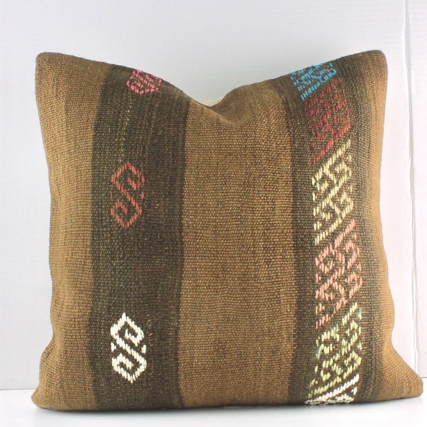 Funda de almohada Kilim turca de 20x20, cojín de lana tejido a mano