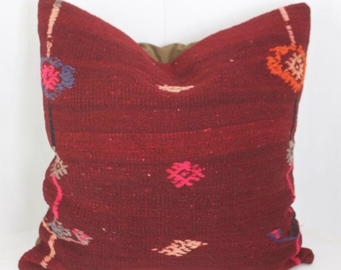 Lovely Red Kilim Pillow Cover 24x24 Throw Pillows Sofa Etsy