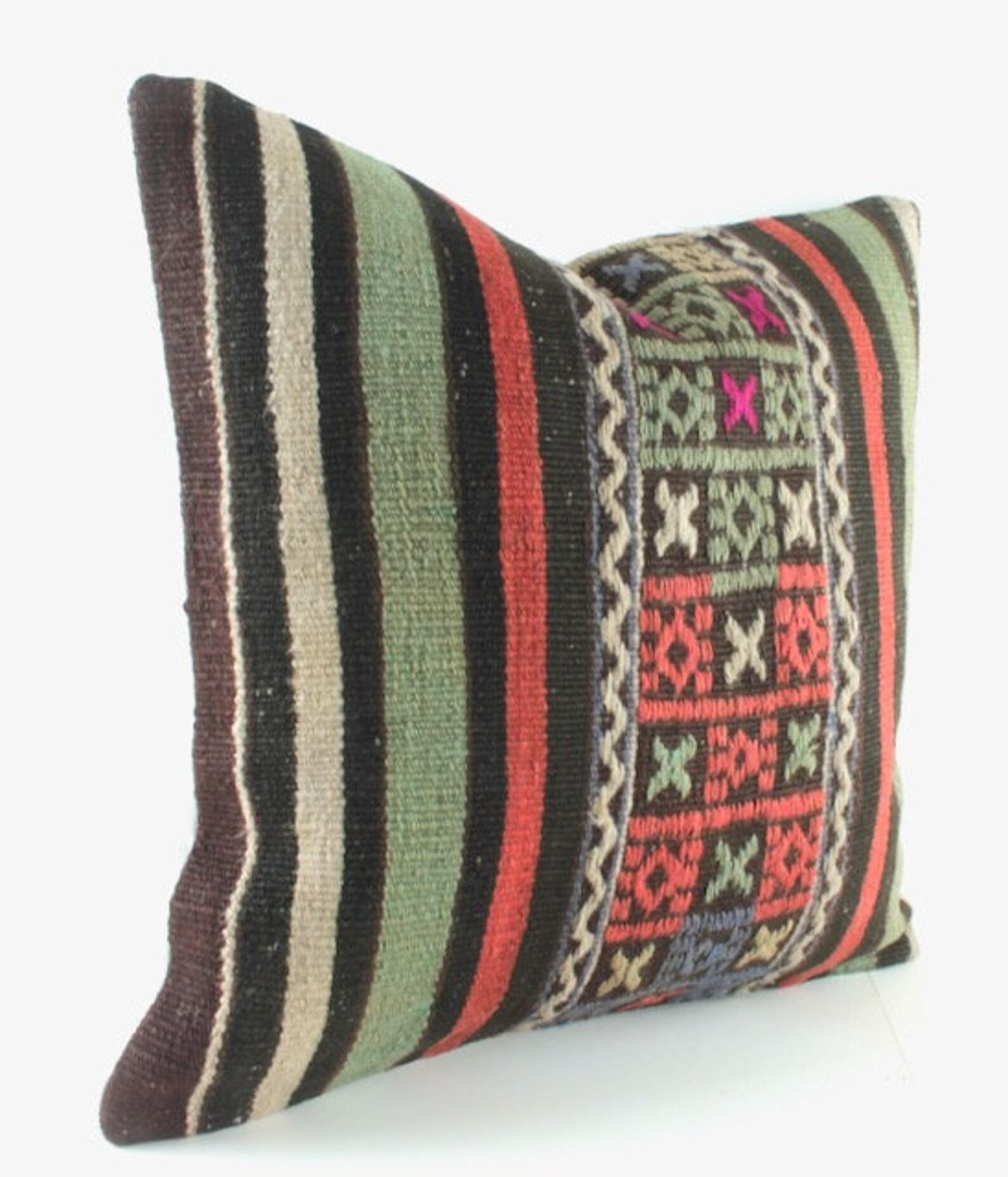 Housse De Coussin Kilim 16x16 Pouces - Unique, Fabriquée à La Main (Fermeture éclair, Motifs Géométriques)