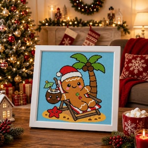 Summer Tropical Gingerbread Cookie  Cross Stitch Pattern for Christmas Decor and Hand Embroidery