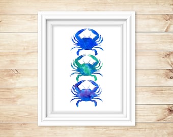 3 Crab Silhouette Watercolor Print