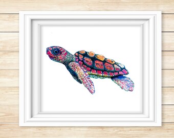 Baby Sea Turtle Watercolor Print