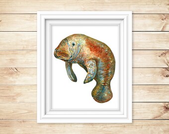 Manatee Watercolor Print