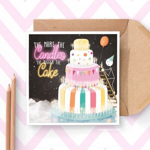 Plus il y a de bougies, plus le gâteau est gros, carte d'anniversaire amusante, 40e 50e 60e 70e 80e anniversaire, gâteau d'anniversaire, carte vieillissante SM97