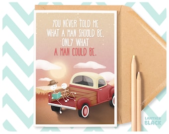 What a man could be, Happy Father's Day Card from son, Dad birthday card, Heartfelt Cute Stickman Illustration Thank you dad card,  WW18