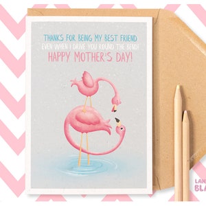 Round the bend Flamingo Funny Happy Mother's Day Greeting Card, Cute Best Friend poema mamá tarjeta, De hijo o hija, Fun Cheeky Illustrated