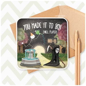 80th Birthday Card / Funny 80th Birthday Card / 80th card / Best Friend Birthday / Eighty / Age 80 Goth Gothic Reaper Stickman SM108