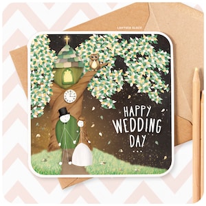 Parabéns pelo cartão de casamento / Feliz dia do casamento / Casamento na floresta / Sr. e Sra. / Recém-casado / SM28