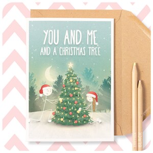 Tú y yo Lindo amor Tarjeta de Navidad, Pareja metas primer árbol de navidad, Novia Novio Marido Esposa Prometido Pareja, Romántico WW16