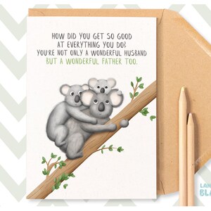 Simpatico biglietto per la festa del papà Koala per marito da moglie e bambino/bambini, poesia illustrata per l'anniversario di compleanno di papà per lui PE26