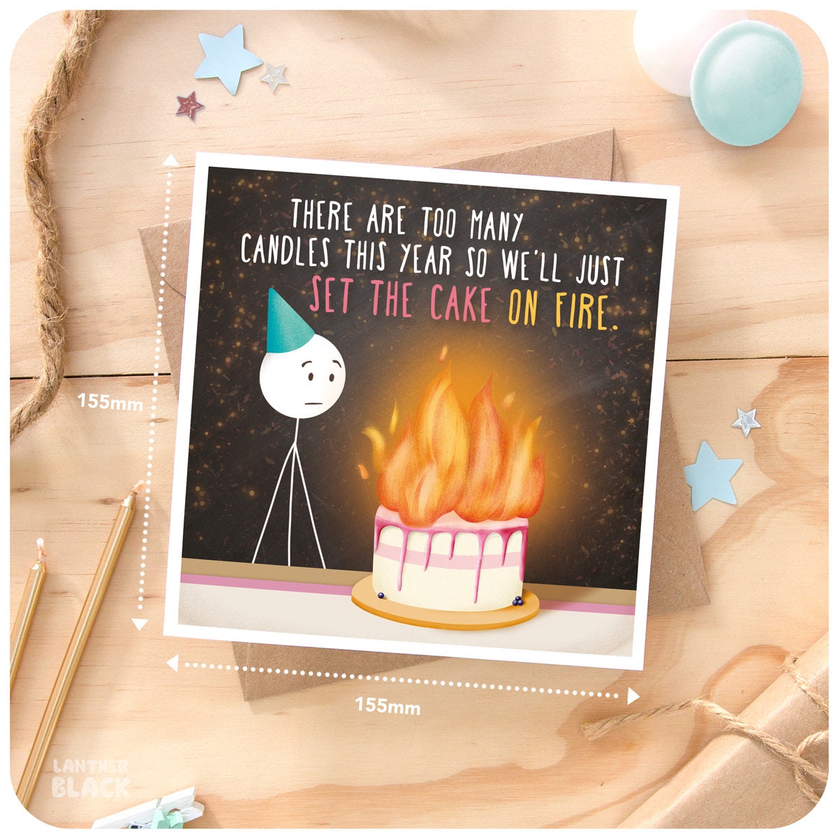 Too Many Candles Funny Happy Birthday Greeting Card Set the - Etsy
