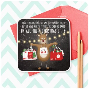 Grappige Tweede Kerstdag Kerstkaart, Rudolph Rendier Cheapskate Strakke Tweede Kerstdag Verkoop Alternatieve Kerst Humor Broer Vader Zoon Oom XS27