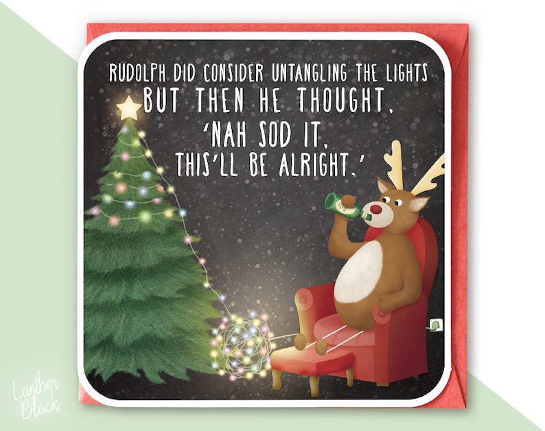 Funny Tangled Lights Christmas Card Funny Rudolph Christmas Etsy