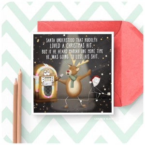 Drôle de carte de Noël Mariah Carey, carte de Noël Santa Rudolph, Tout ce que je veux pour Noël, Carte de Noël drôle, Chansons de Noël, Jukebox XS24