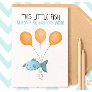 Little Fish Big Birthday Wish Cute Grappige Gelukkige Verjaardag Wenskaart, vissen zee zwemmen surfer duiker vader opa broer oom