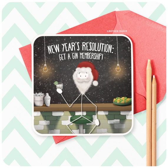 Gin Membership Funny Christmas Greeting Card, Pun Punny Wordplay Xmas Holidays New Year's resolution Gin Lover Alcohol Tonic XS08