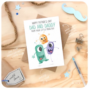 Divertida tarjeta del día del padre y papá LGBT, dos papás gay feliz día del padre, linda tarjeta de papás monstruo loco, de hija hijo PE25B