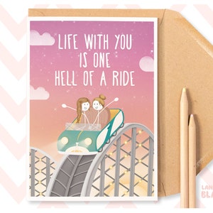 One Hell of A Run Niedliche LGBT lesbische Liebe Grußkarte, Geburtstag Jahrestag Valentinstag, Frau Freundin Partner Fun Achterbahn