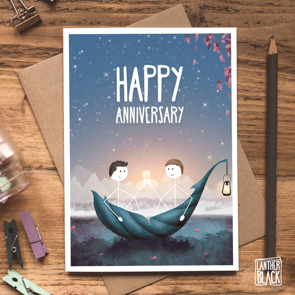 Gay Couple Happy Anniversary Card / Husband Anniversary Card / | Etsy