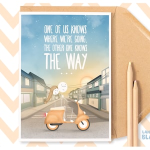 Leuke Scooter Paar Liefdeskaart, Vriend Vriendin Vrouw Man Verjaardag Valentijnsdag, Avontuur Samen Geïllustreerd Lo-fi WW23