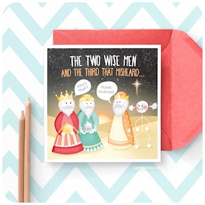 Frank furieux Joyeux Noël carte de vœux, Trois Rois Mages Mal entendu Noël Jeu de mots Humour Illustration festive XS39