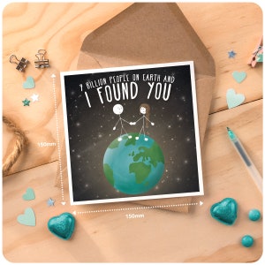 7 Billion Cute Love Greeting Card for Wife Husband Partner Boyfriend Girlfriend Birthday Anniversary Card Quirky Illustrated Stickman Earth image 2