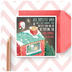 Ring Deurbel Grappige Vrolijke Kerst Wenskaart, Gedicht Rijm Kerstman Real Technology Stickman Humor Feestelijke Grap Illustratie XS43