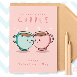 Grande tasse, carte de Saint-Valentin mignonne mari femme petit ami petite amie, jeu de mots Kawaii Illustration thé café amateur, bonne Saint-Valentin